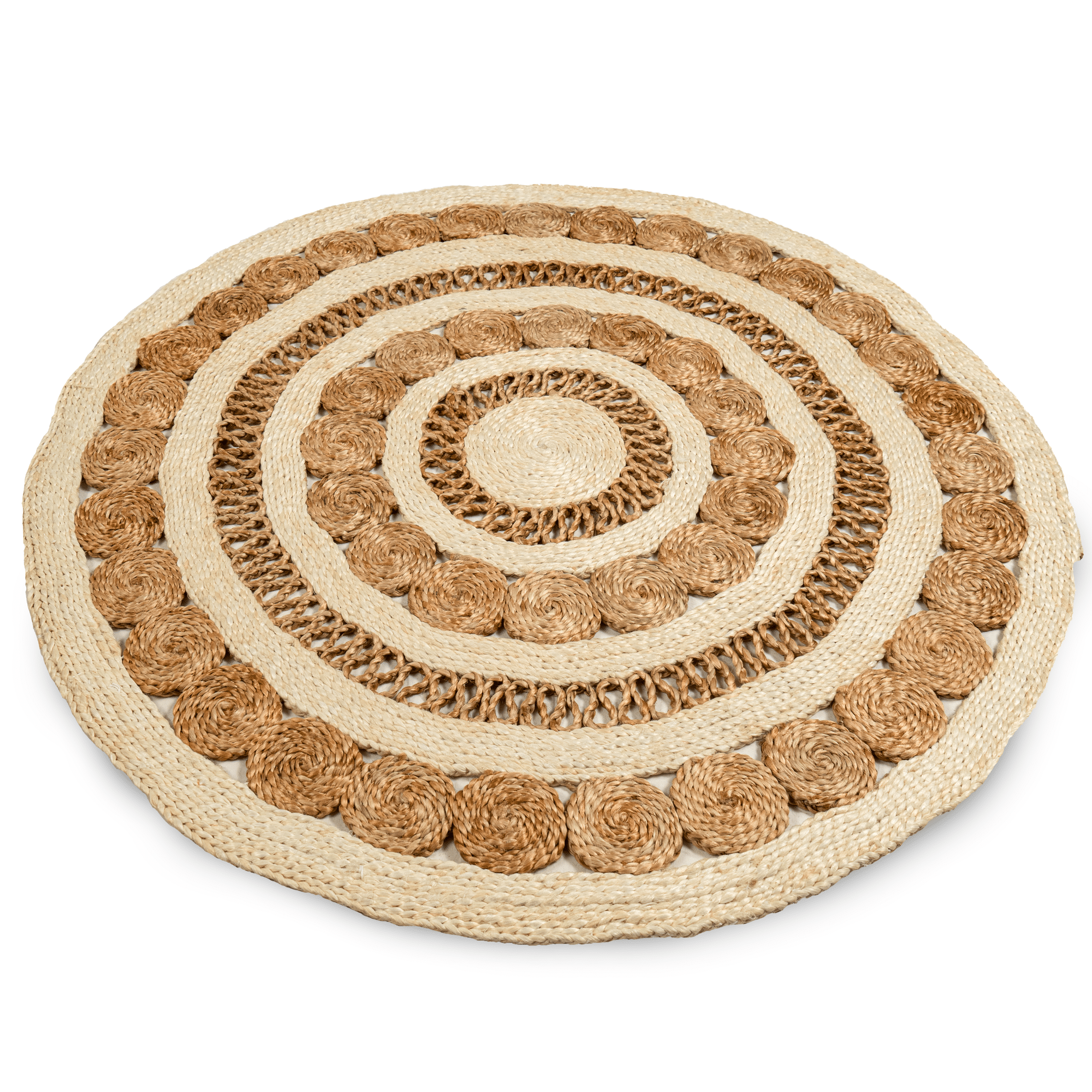 Round Handwoven Ivory Braided Jute Lace Mat ICJHM58 (2)