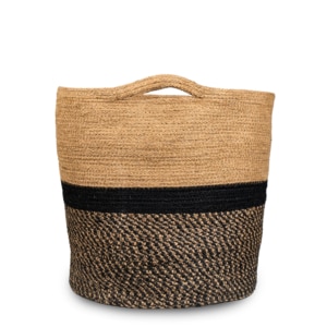 Handwoven Monochrome Jute Laundry Basket with Weaved-in Handles- ICJMB59 (1)