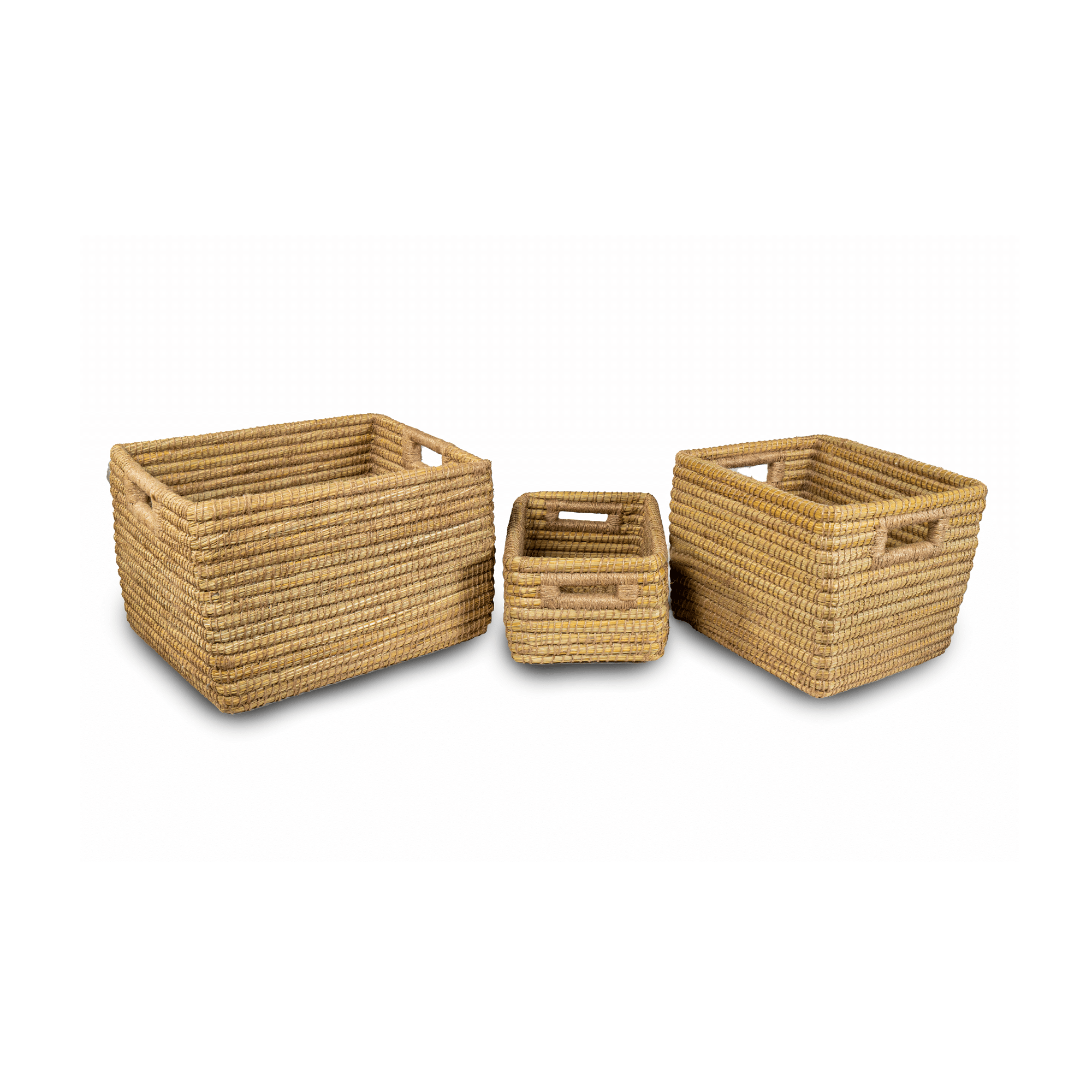 Rustic Hand-Woven Kans Grass Storage Tray, Large & Medium (5)