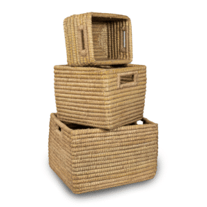 Rustic Hand-Woven Kans Grass Storage Tray, Large & Medium (4)