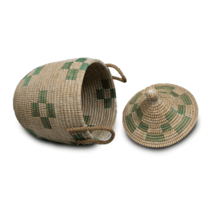 Kans Grass Round-Bottom Storage Basket with Handles & Lid (4)