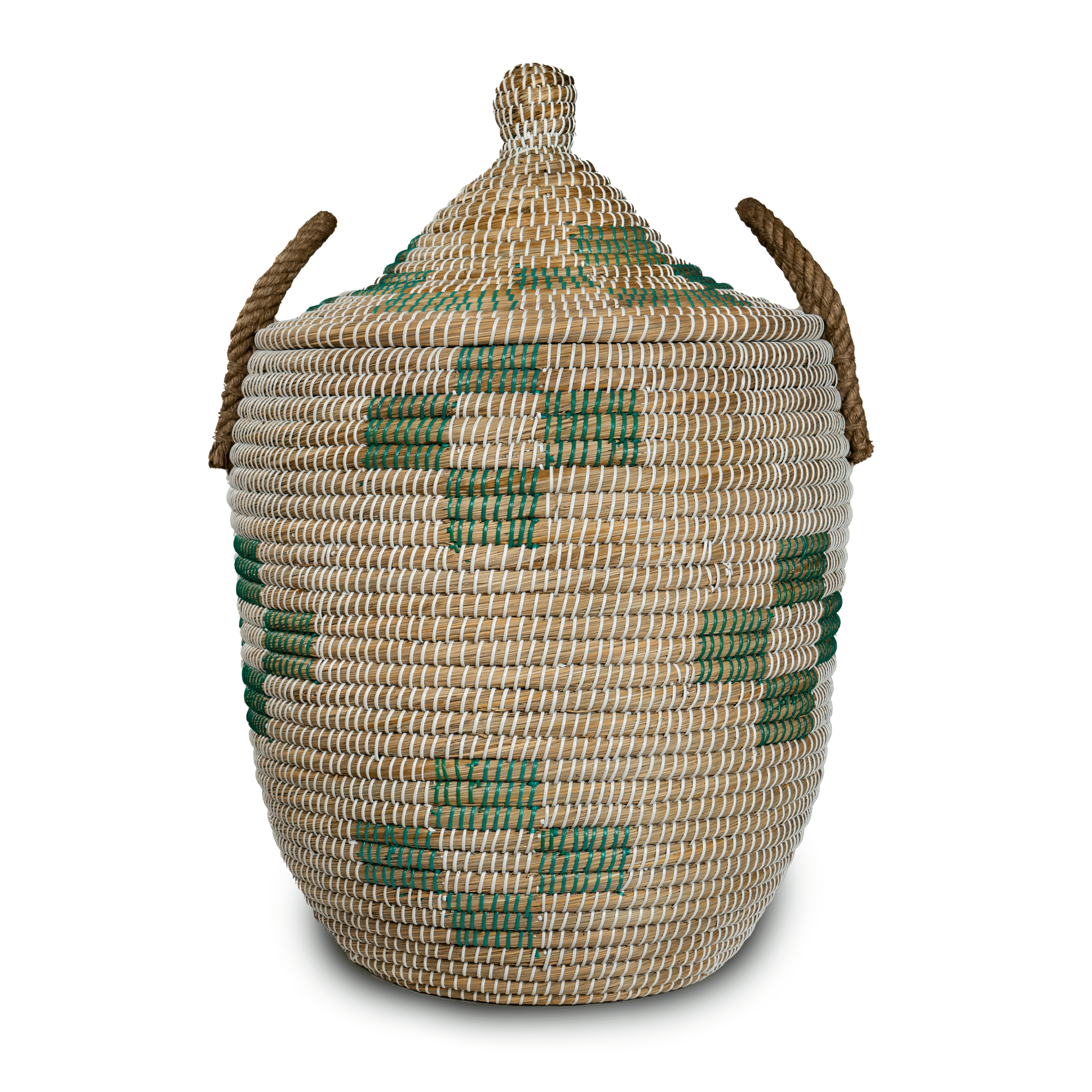 Kans Grass Round-Bottom Storage Basket with Handles & Lid (2)