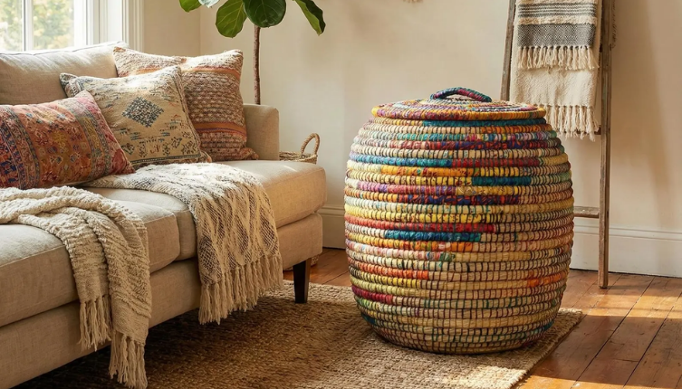 A Basket With a Purpose: Handwoven Multicolor Kans Grass Basket by Crafted By Her