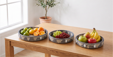 Handwoven Harmony: Rustic Multicolor Kans Grass Trays With Purpose (Set of 3)