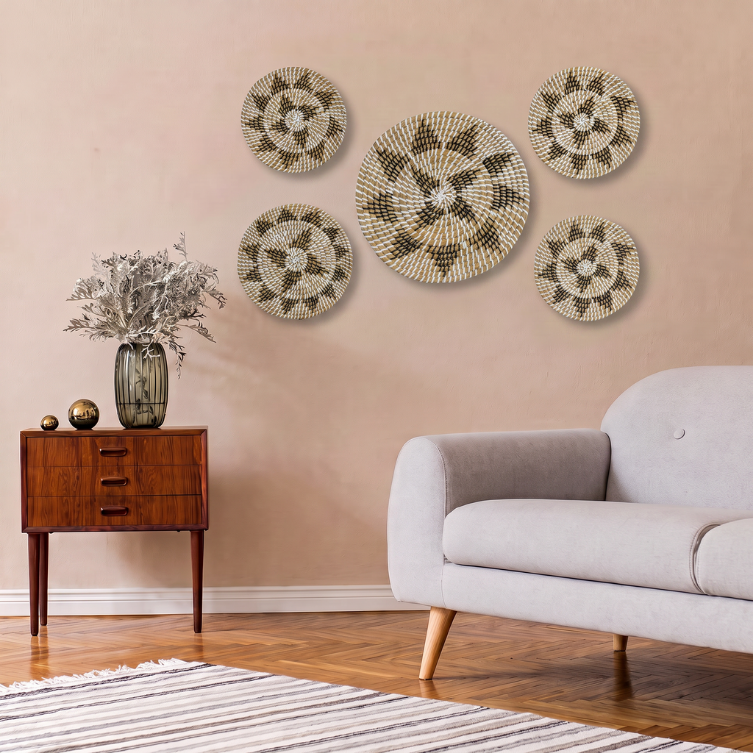 Handwoven Rustic Kansgrass Wall Basket Set of 5