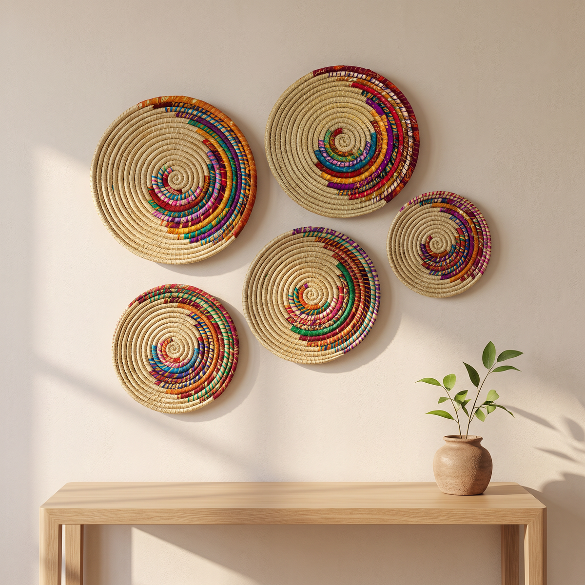 Boho Multicolor Kansgrass Wall Mats – Set of 3 or 5