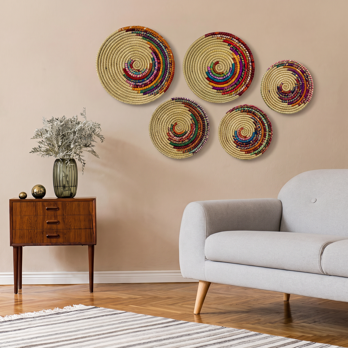 Boho Multicolor Kansgrass Wall Mats – Set of 3 or 5