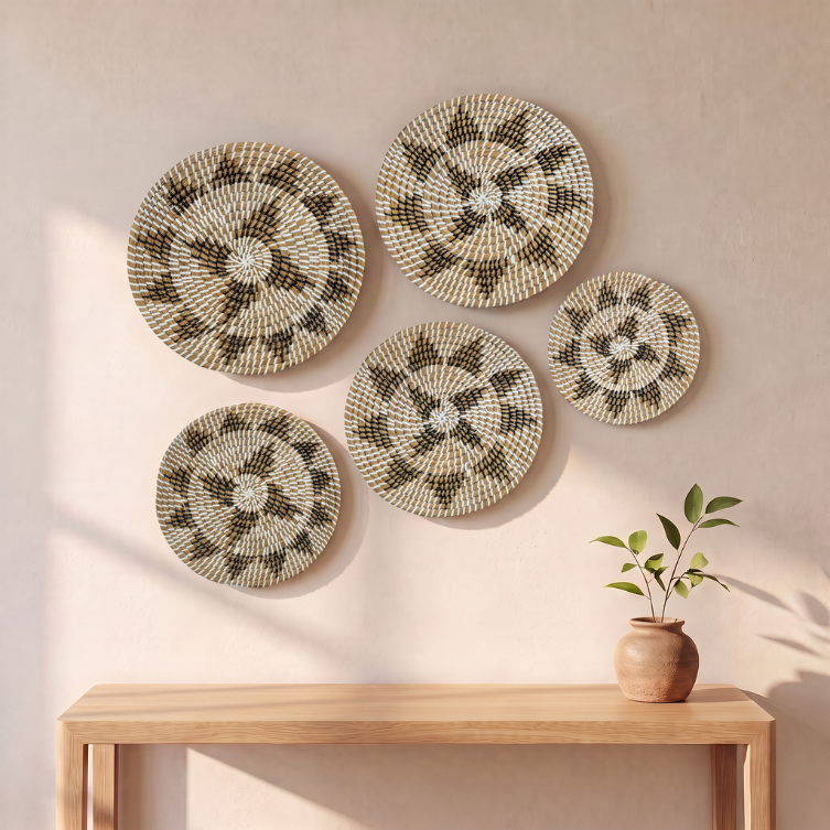 Handwoven Rustic Kansgrass Wall Basket Set of 5