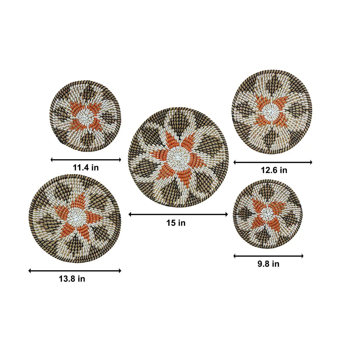 Set of 5 Rustic Multicolor Jute Style Kansgrass Wall Mats