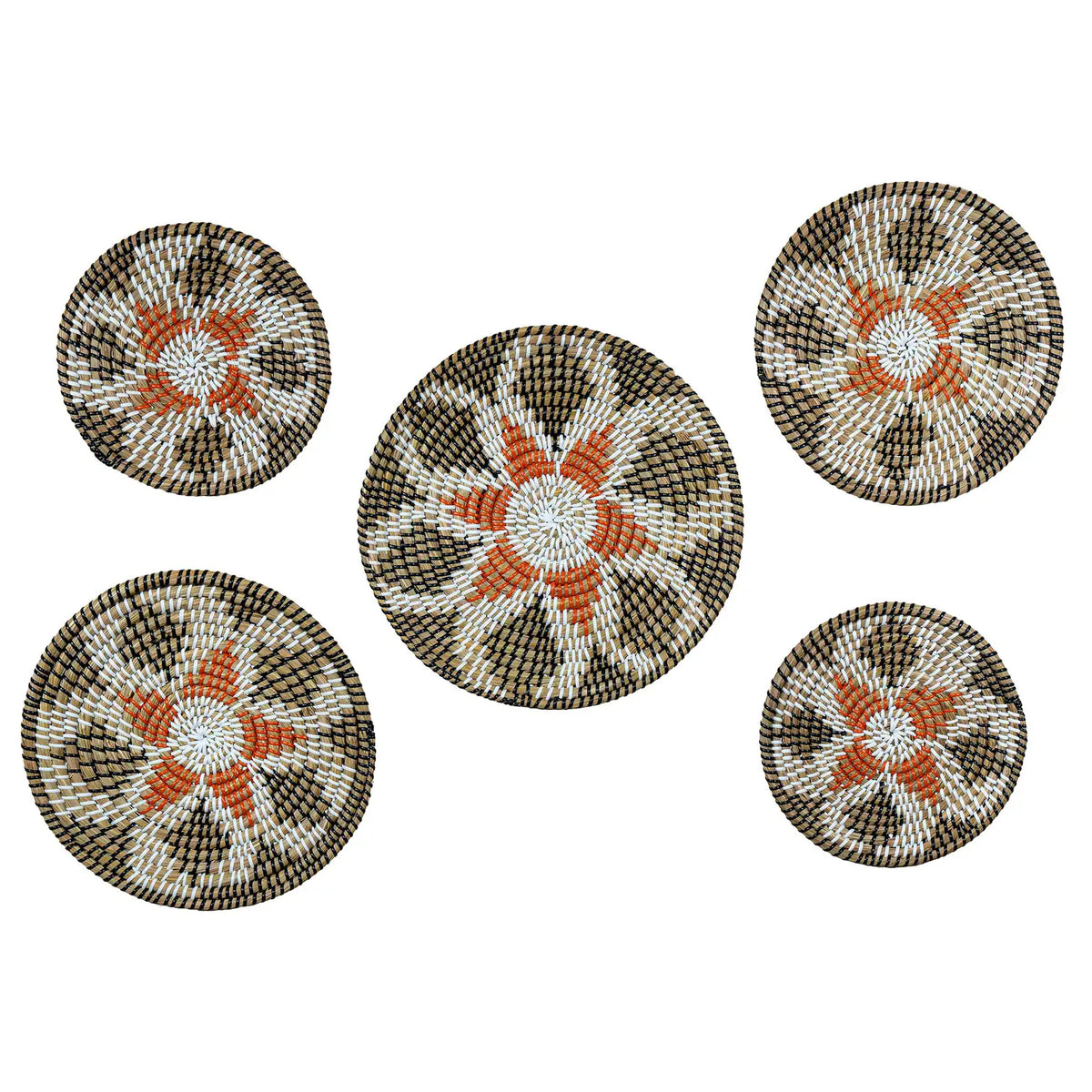 Set of 5 Rustic Multicolor Jute Style Kansgrass Wall Mats