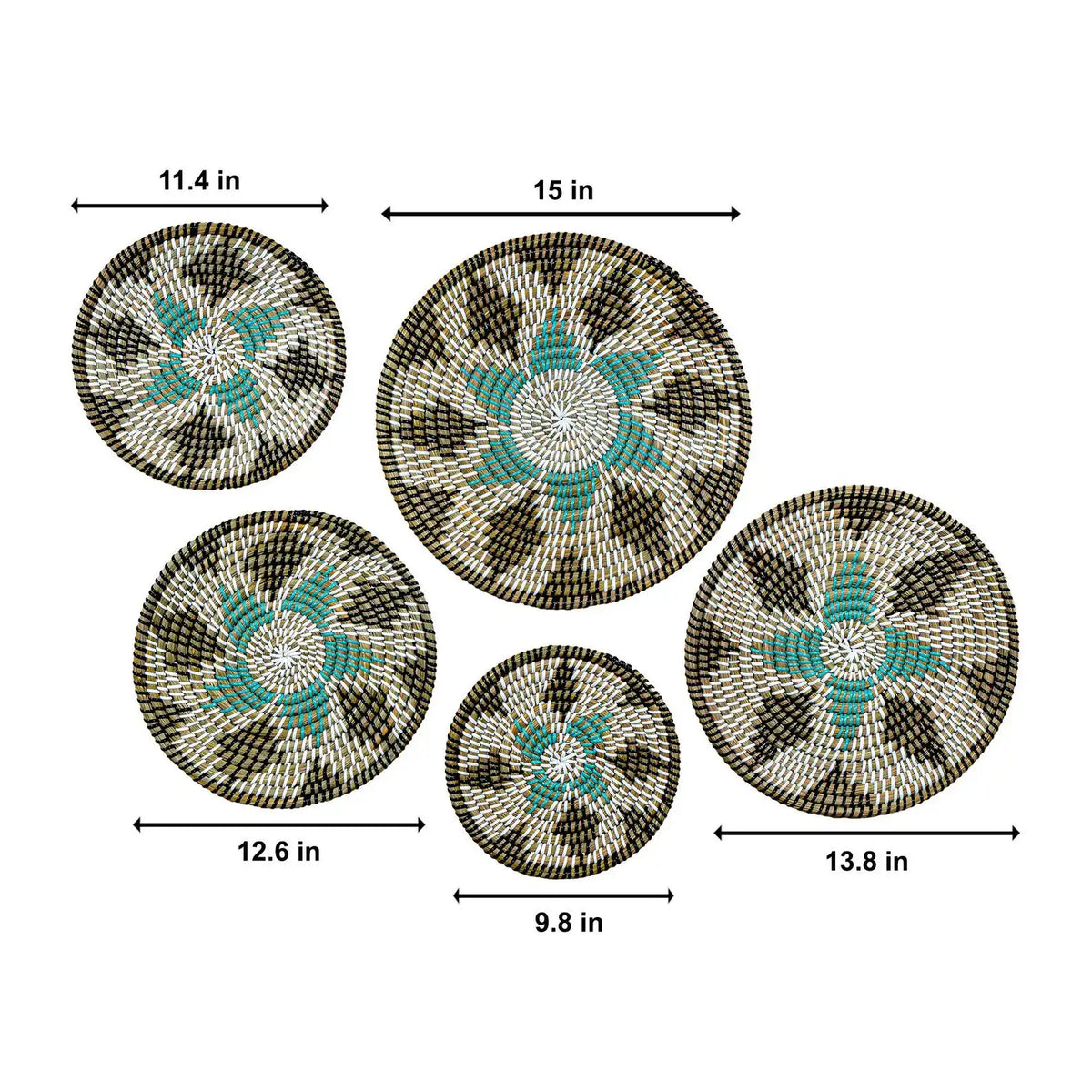 Set of 5 Boho Multicolor Jute Style Kans Grass Wall Mats