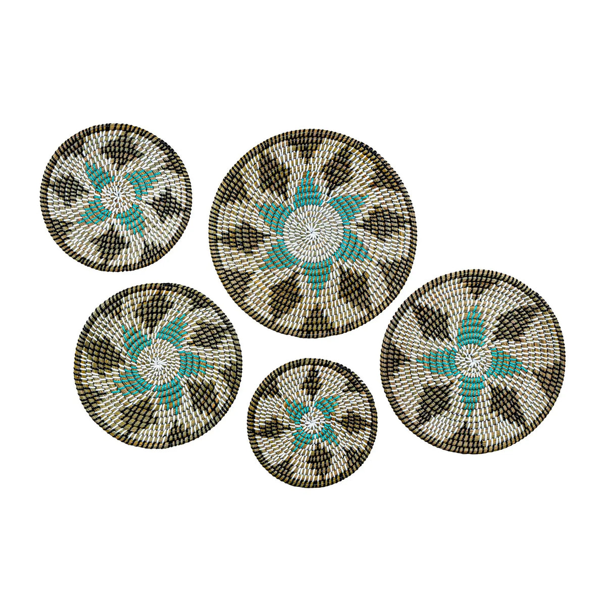 Set of 5 Boho Multicolor Jute Style Kans Grass Wall Mats