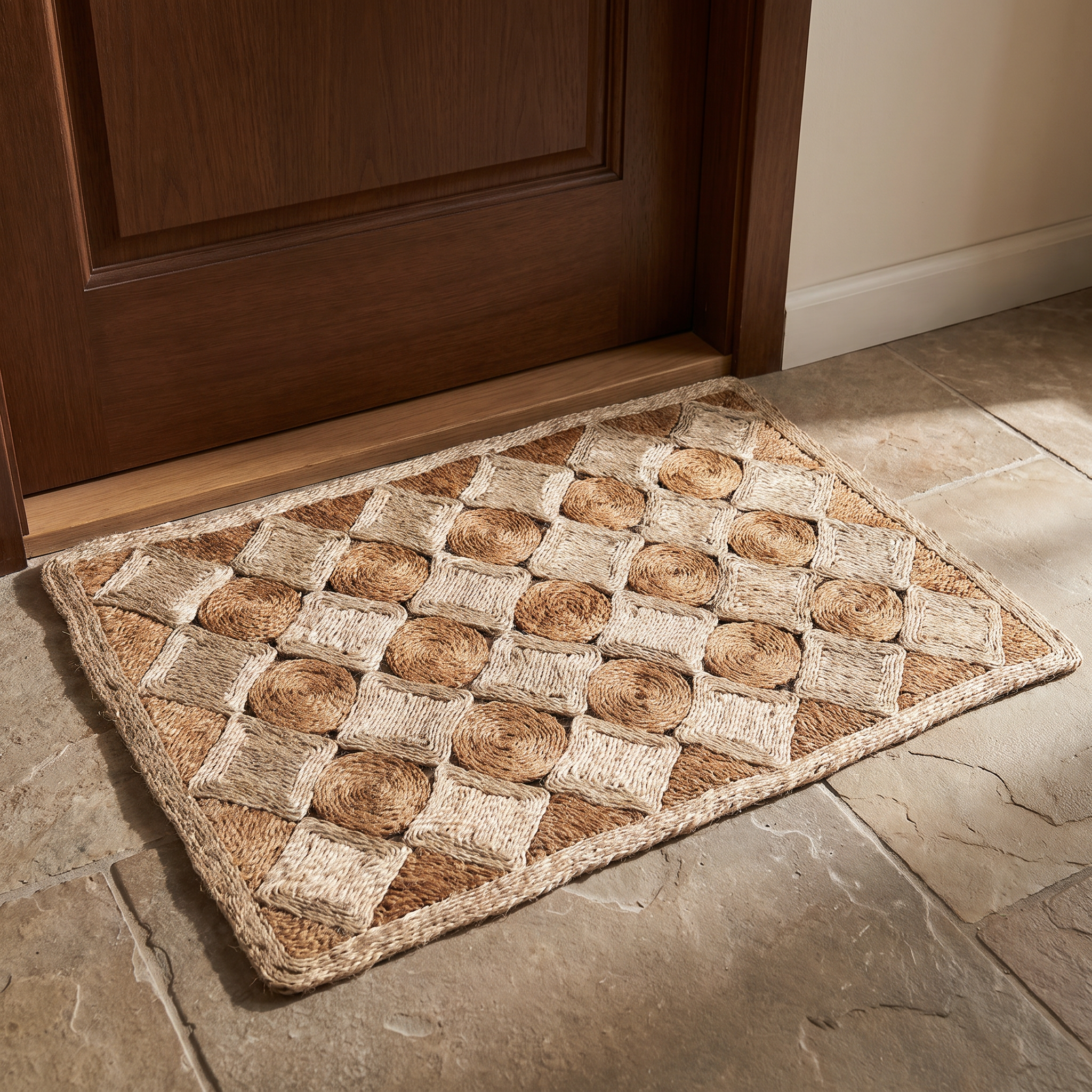 Buy Handwoven Two-Tone Natural Jute Doormat