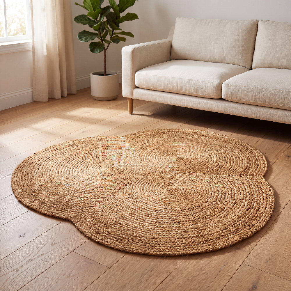 Flower Jute Doormat – Handwoven Natural Entryway Mat