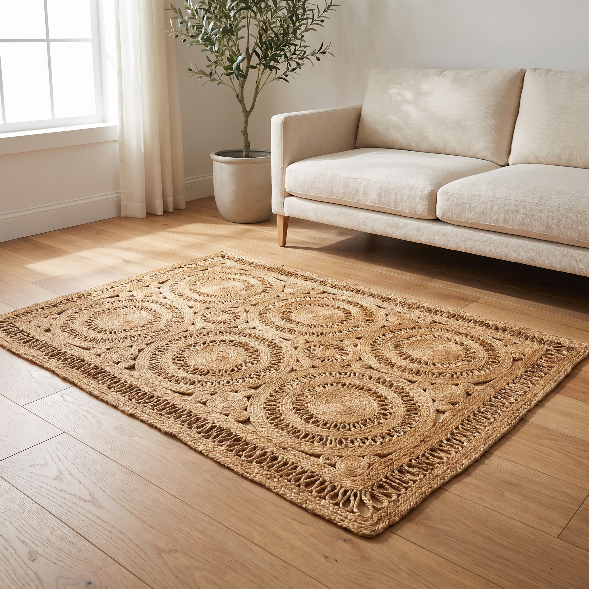 Hand Woven Natural Jute Rug with Textured Artisan Design