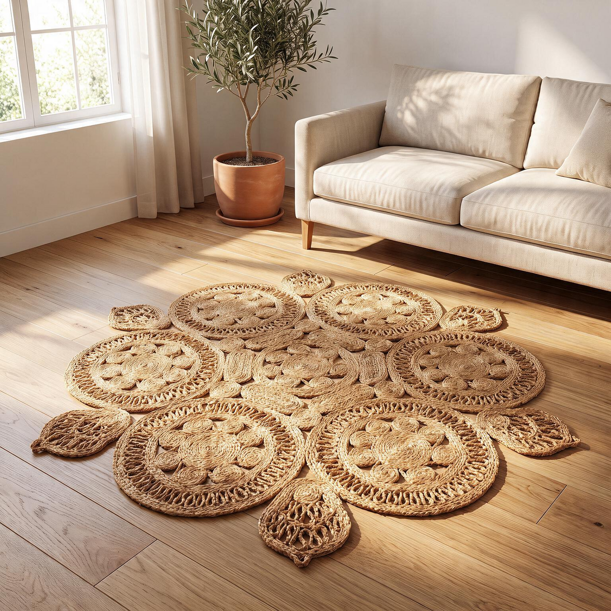Handwoven Hexagonal Braided Jute Mat