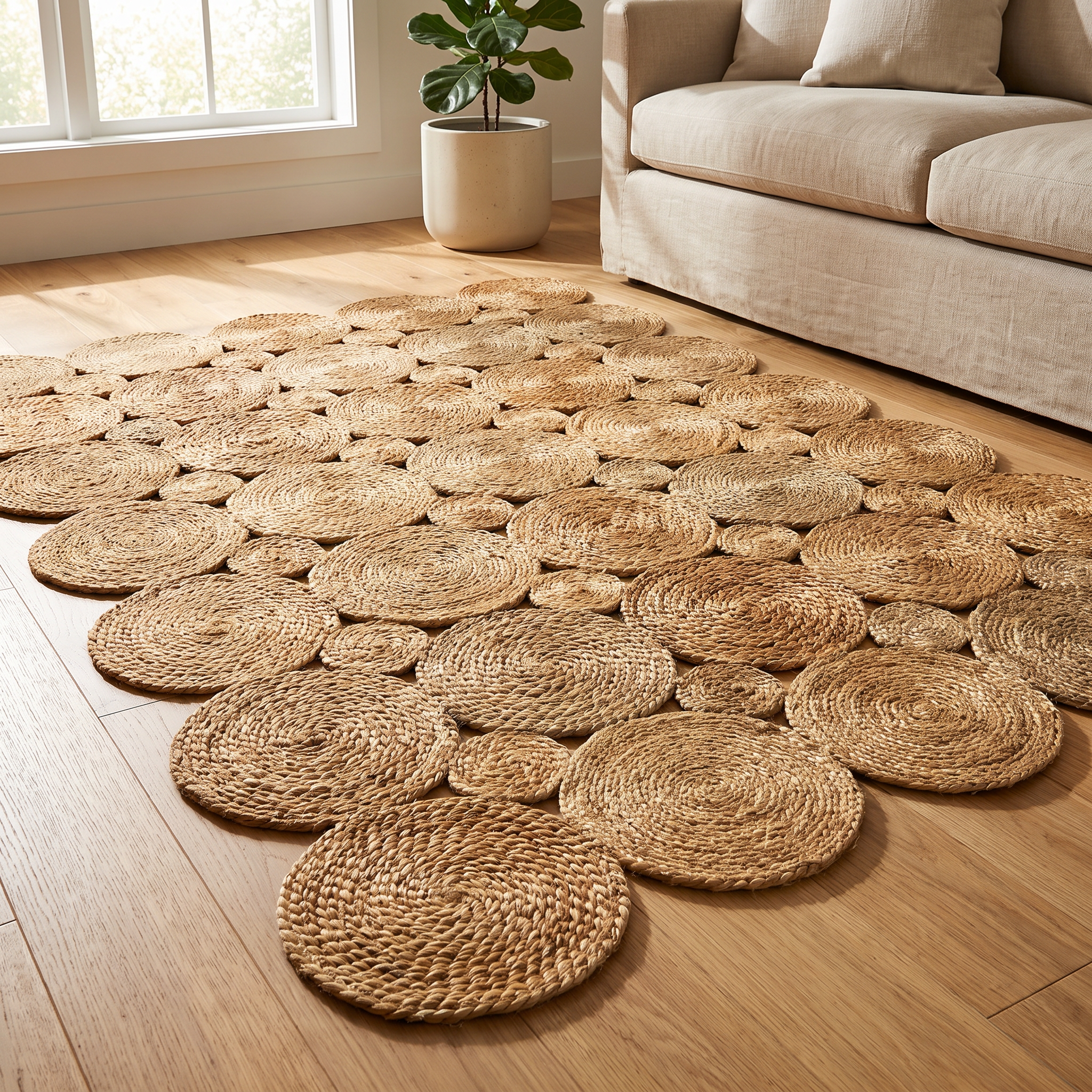 Handwoven Jute Rug Geometric Pattern – Patchwork Floor Carpet