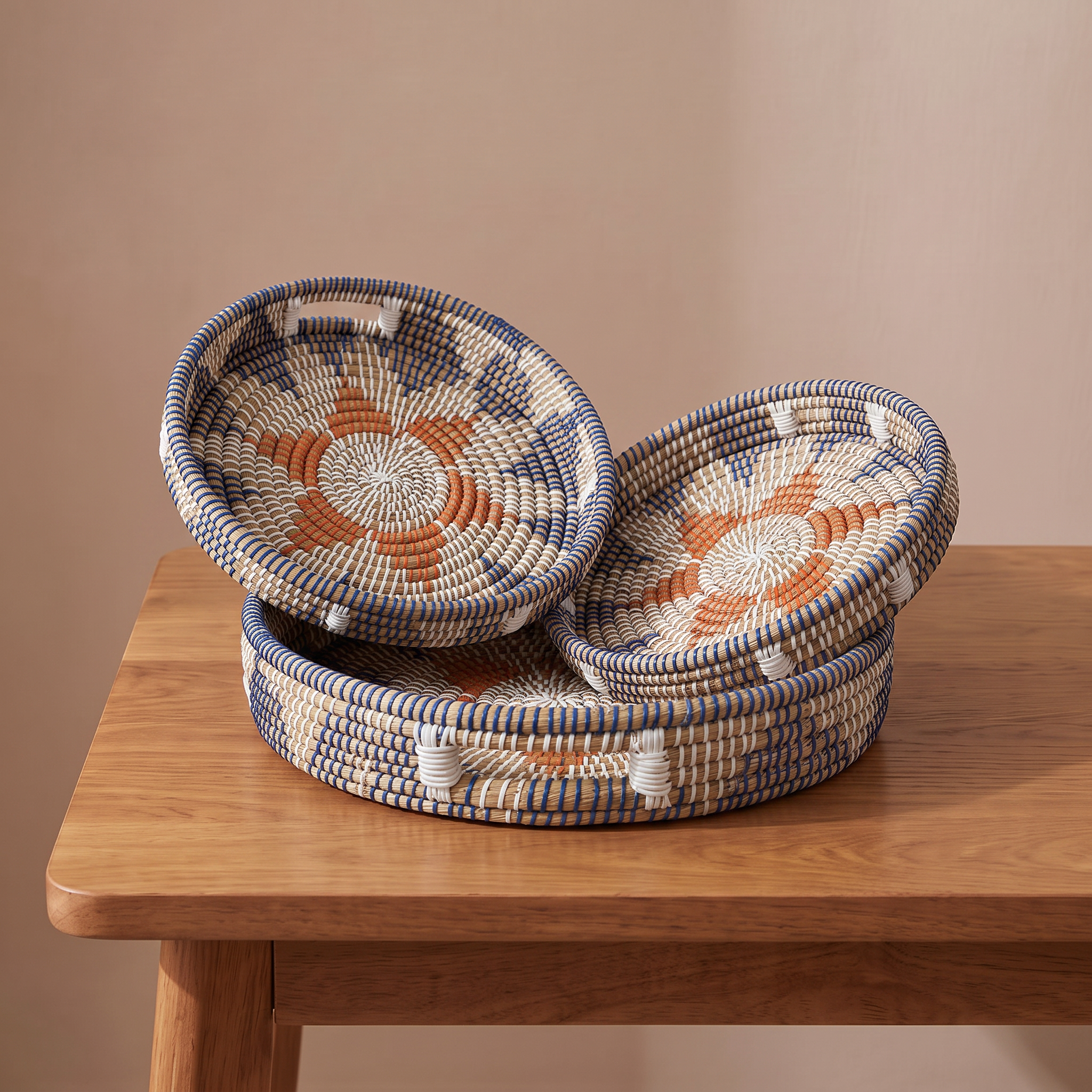 Handwoven Jute Style Rustic Kansgrass Tray Set with Handles