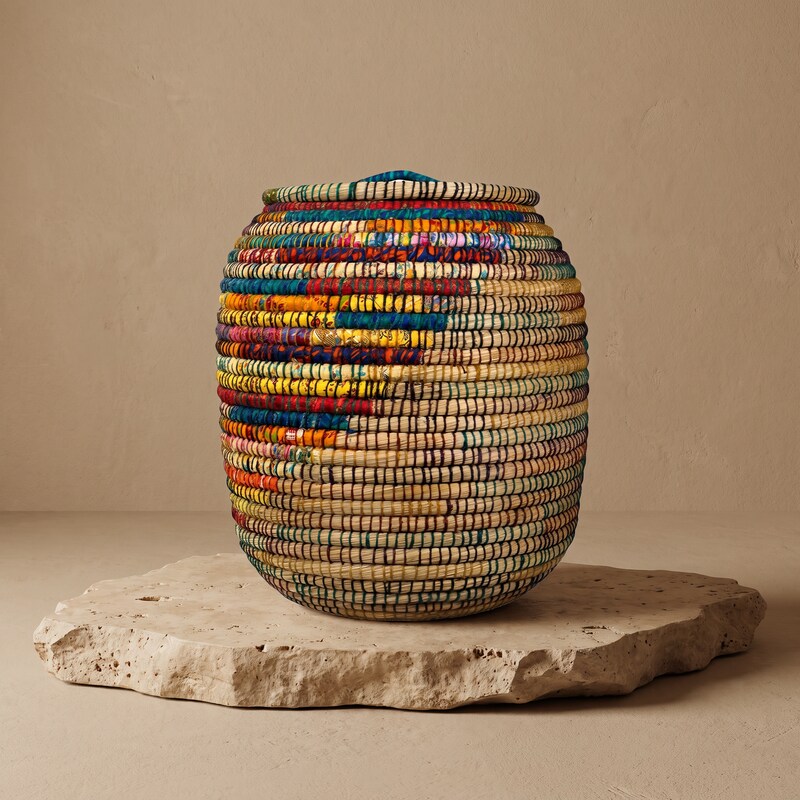 Handwoven Multicolor Kans Grass Basket Jute Style
