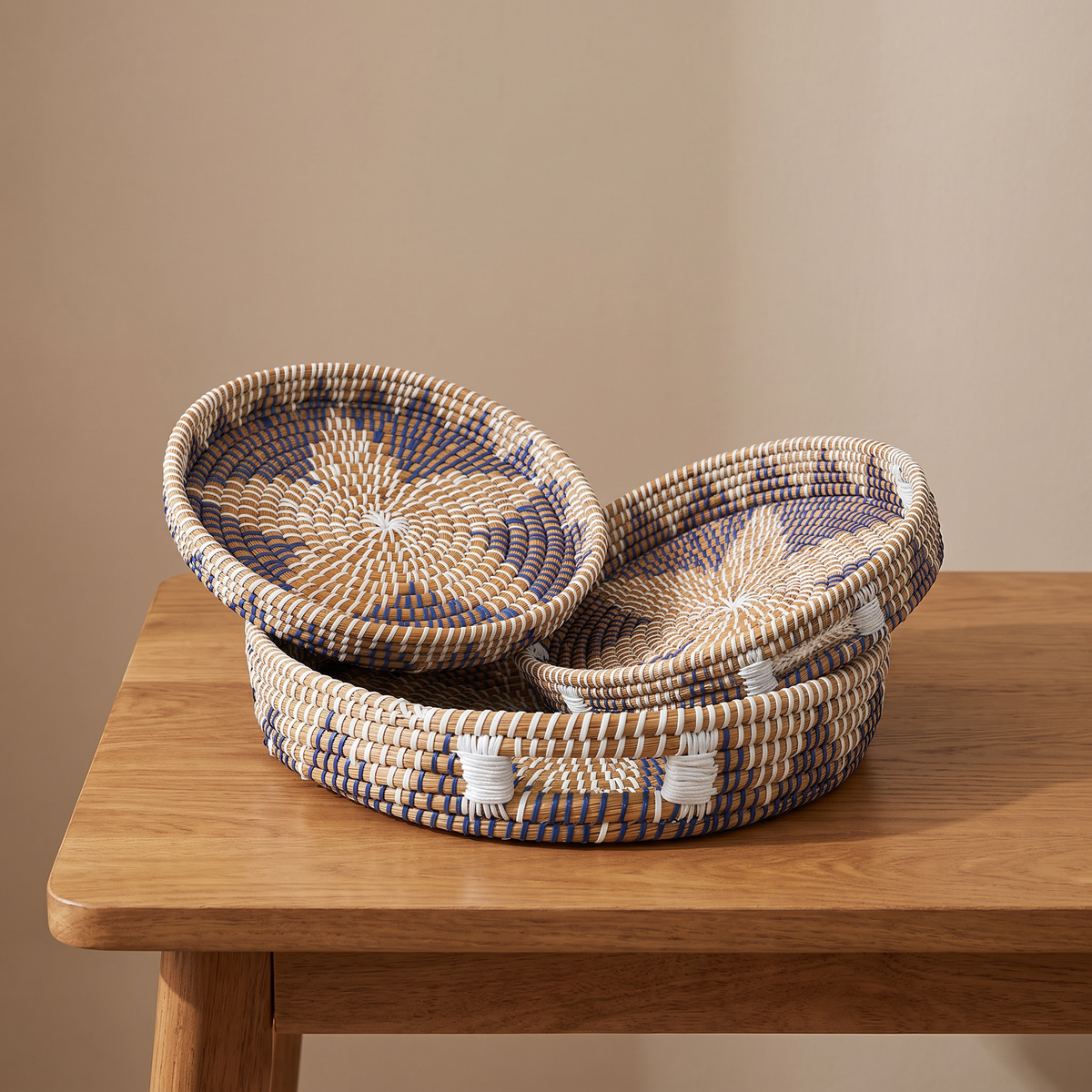 Jute Style Handwoven Kansgrass Serving Tray Set of 3