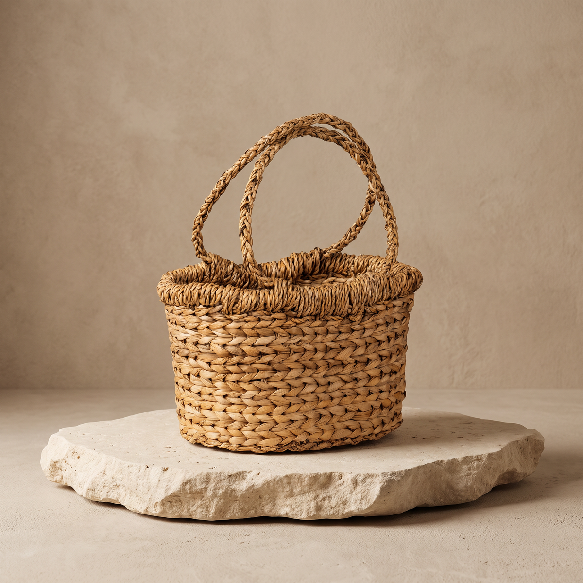 Oval Seagrass Basket with Handles – Handwoven Storage Basket