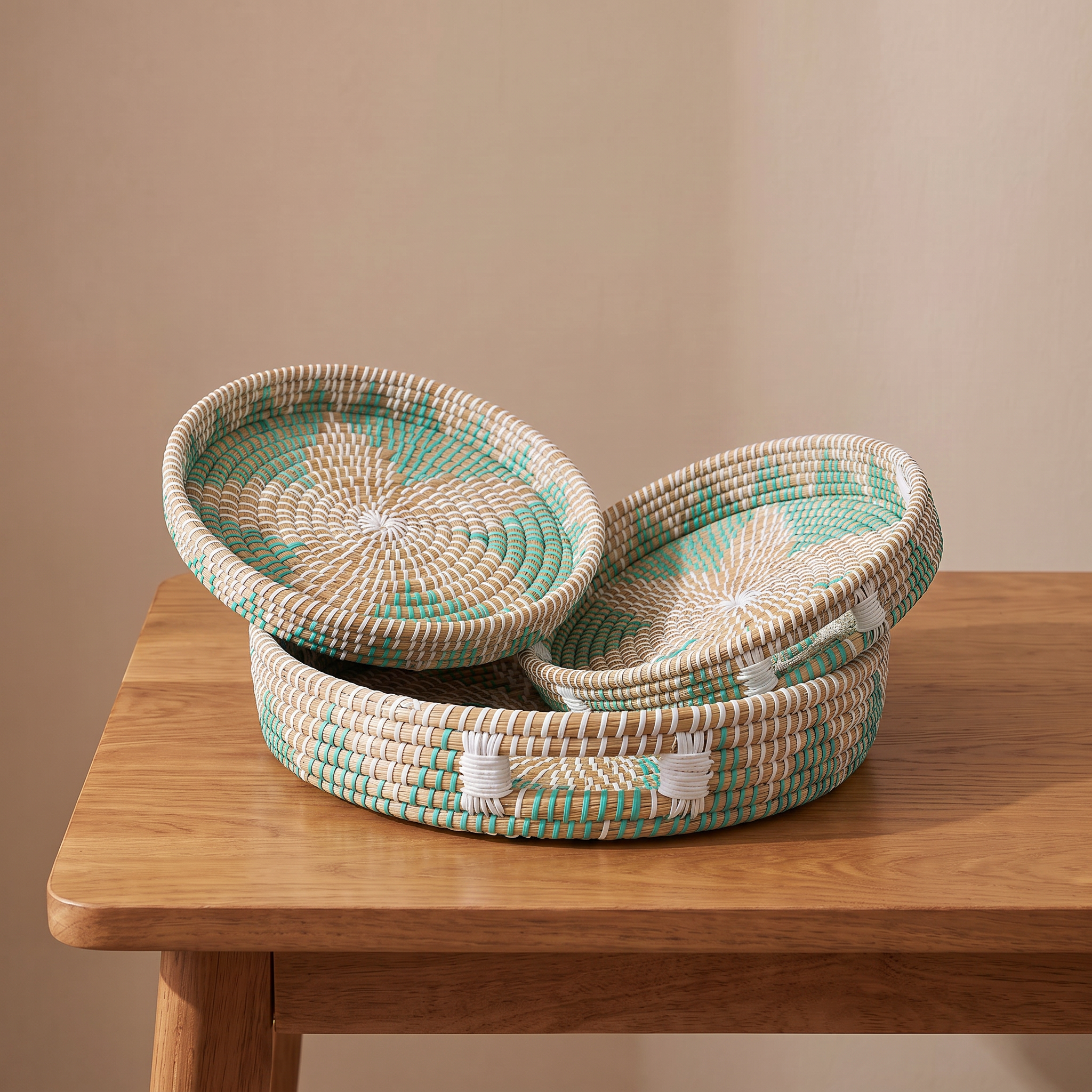 Rustic Multicolor Kansgrass Tray Set of 3 – Jute Style Serving Trays
