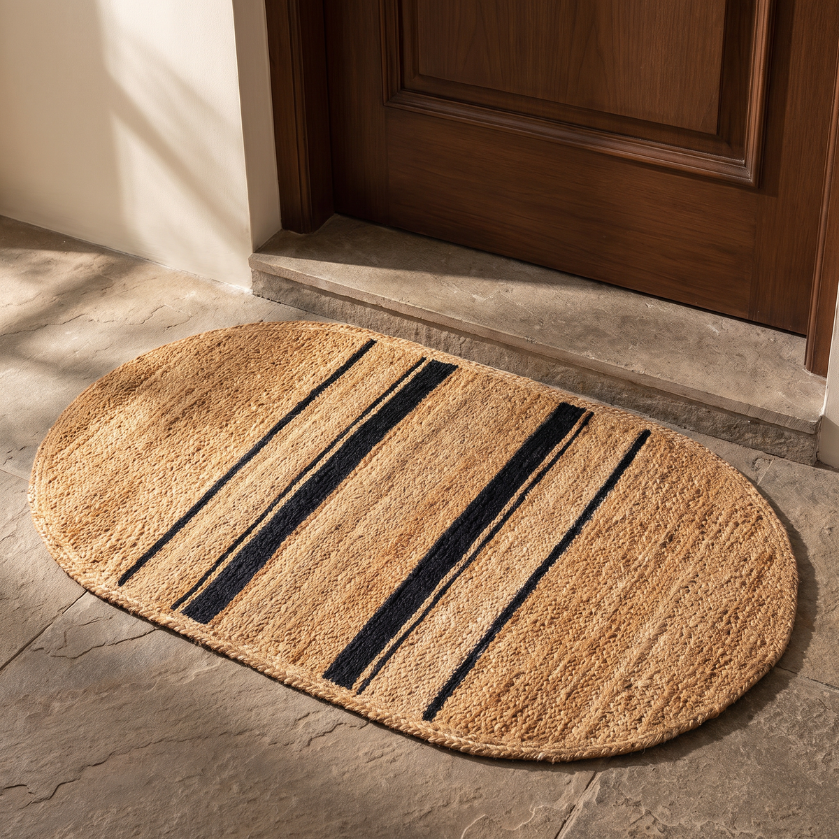 Two Tone Oval Handwoven Jute Floor Mat