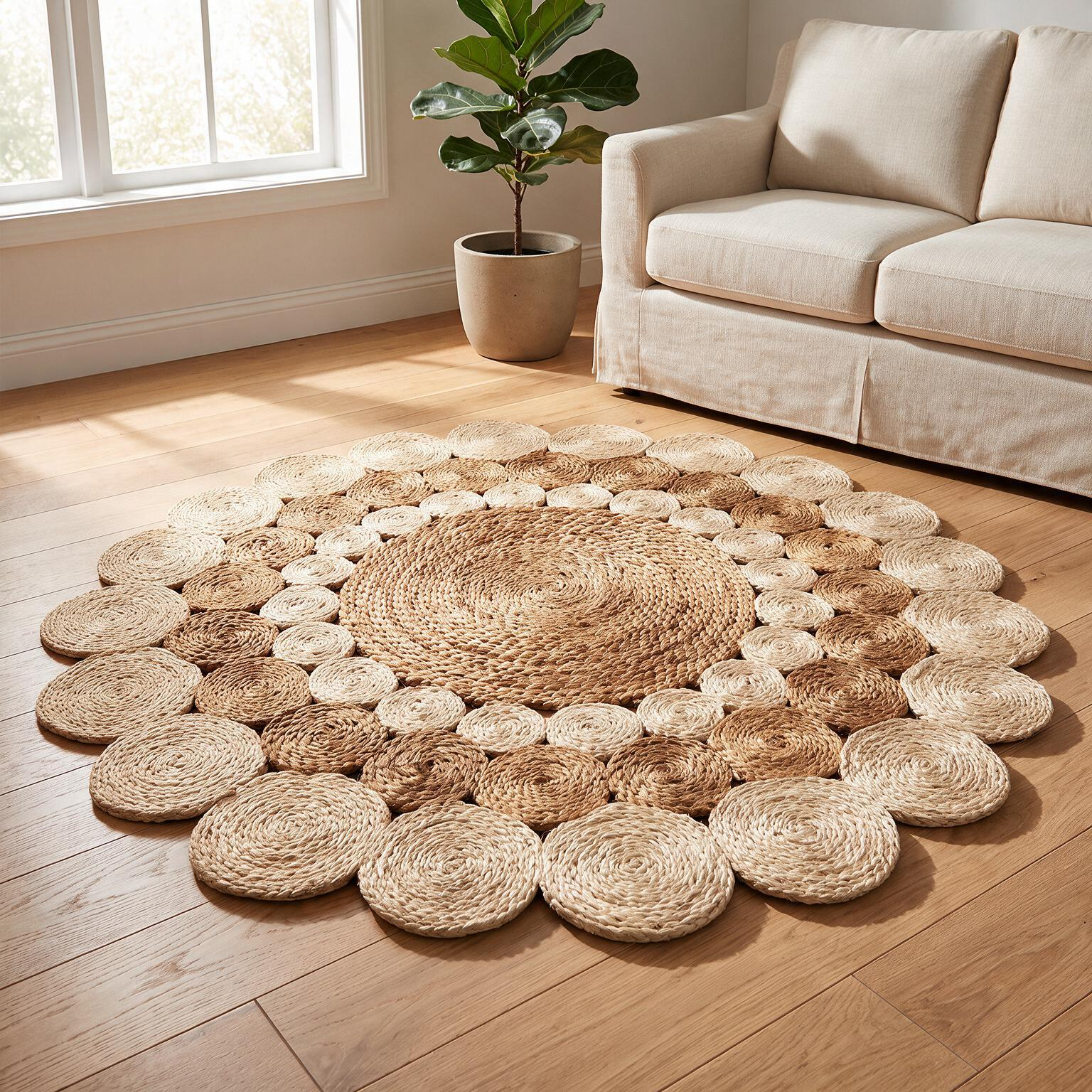 Two Tone Round Jute Rug – Braided Boho Design