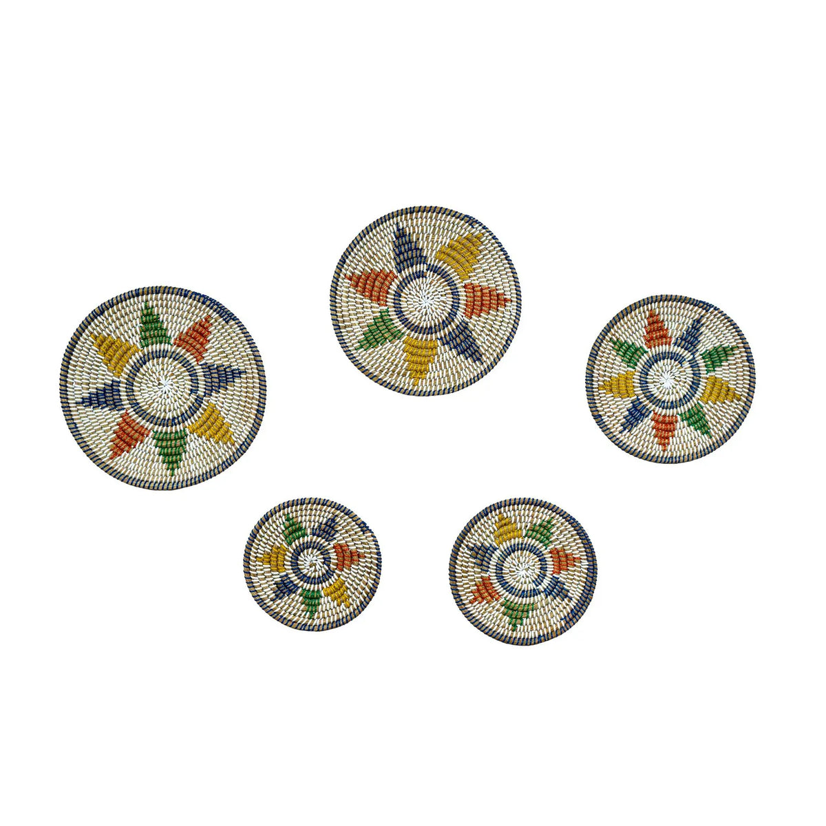 Monochrome Round Jute Style Kansgrass Wall Mat Set – Handwoven Boho Wall Art (Set of 5)