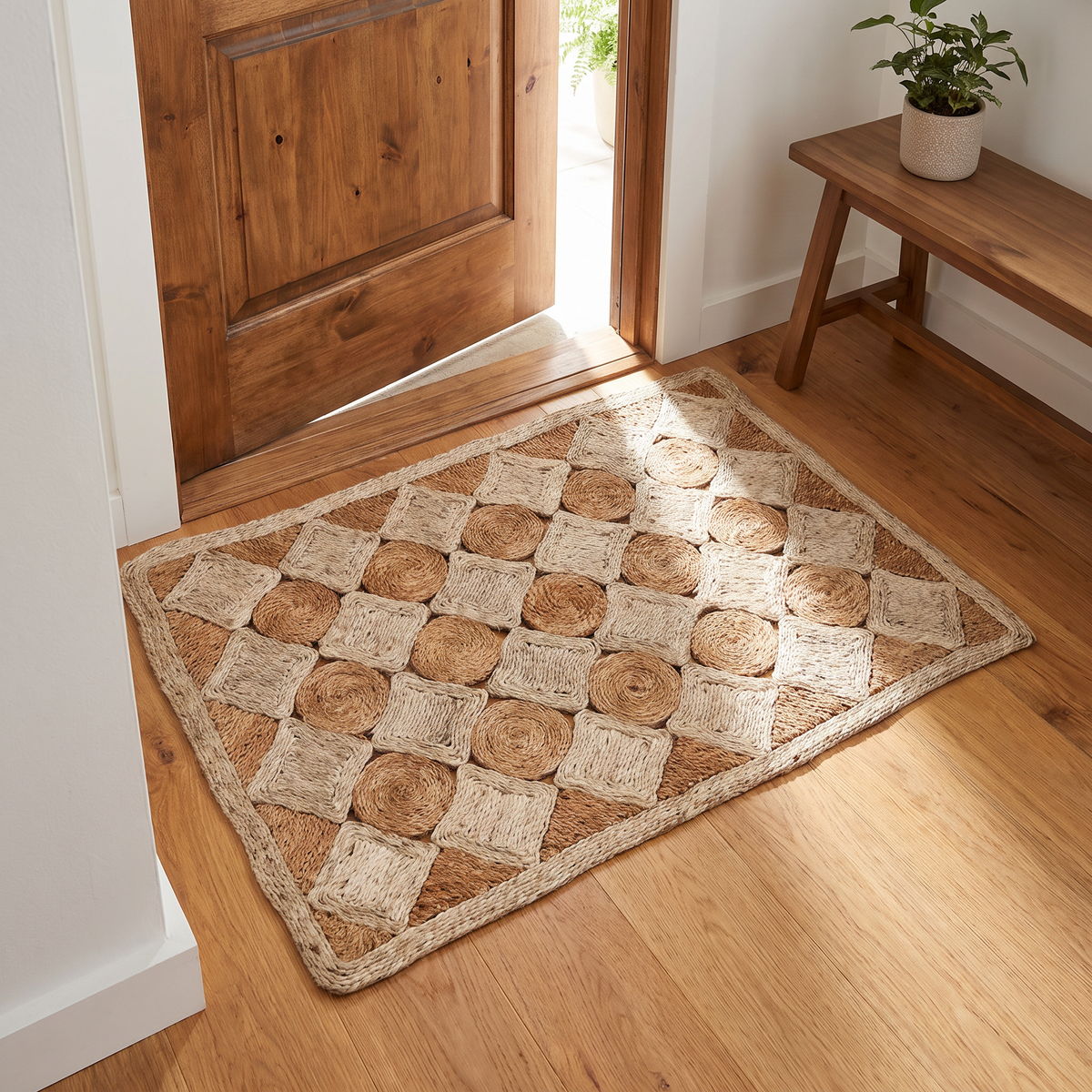 Buy Handwoven Two-Tone Natural Jute Doormat