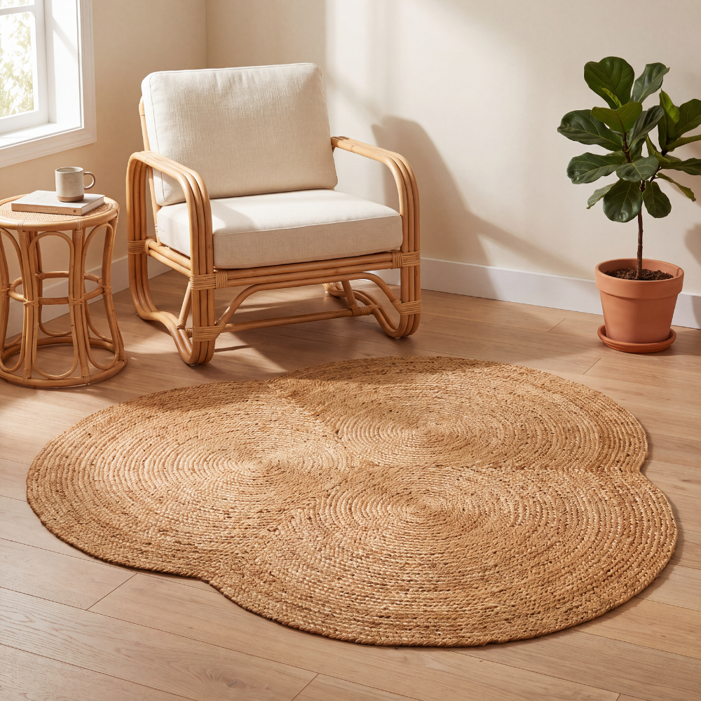Flower Jute Doormat – Handwoven Natural Entryway Mat