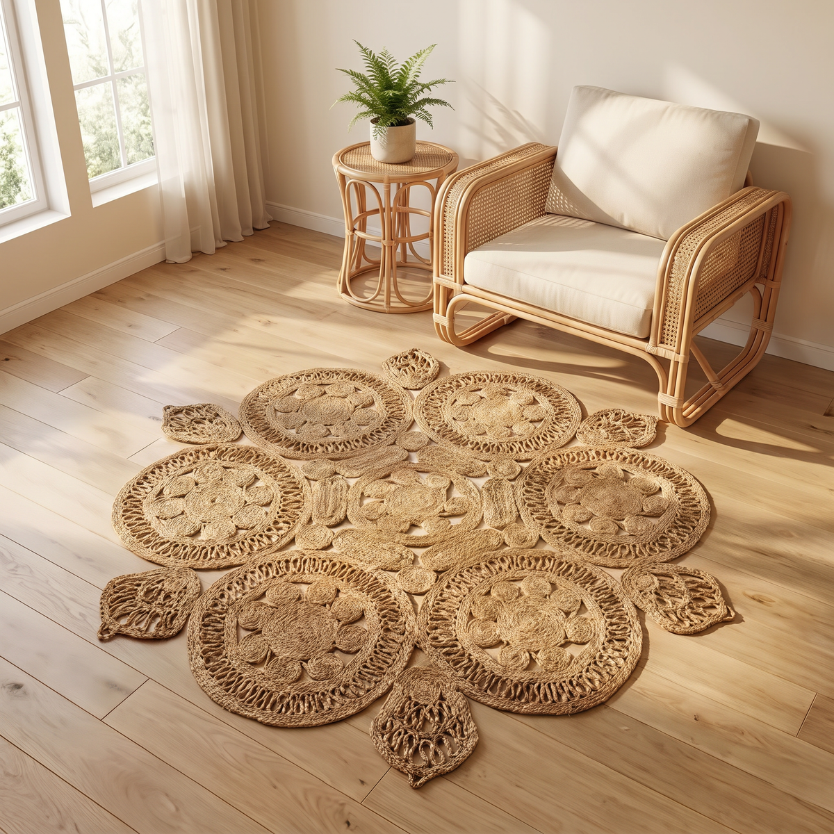 Handwoven Hexagonal Braided Jute Mat