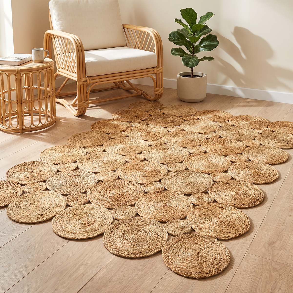Handwoven Jute Rug Geometric Pattern – Patchwork Floor Carpet