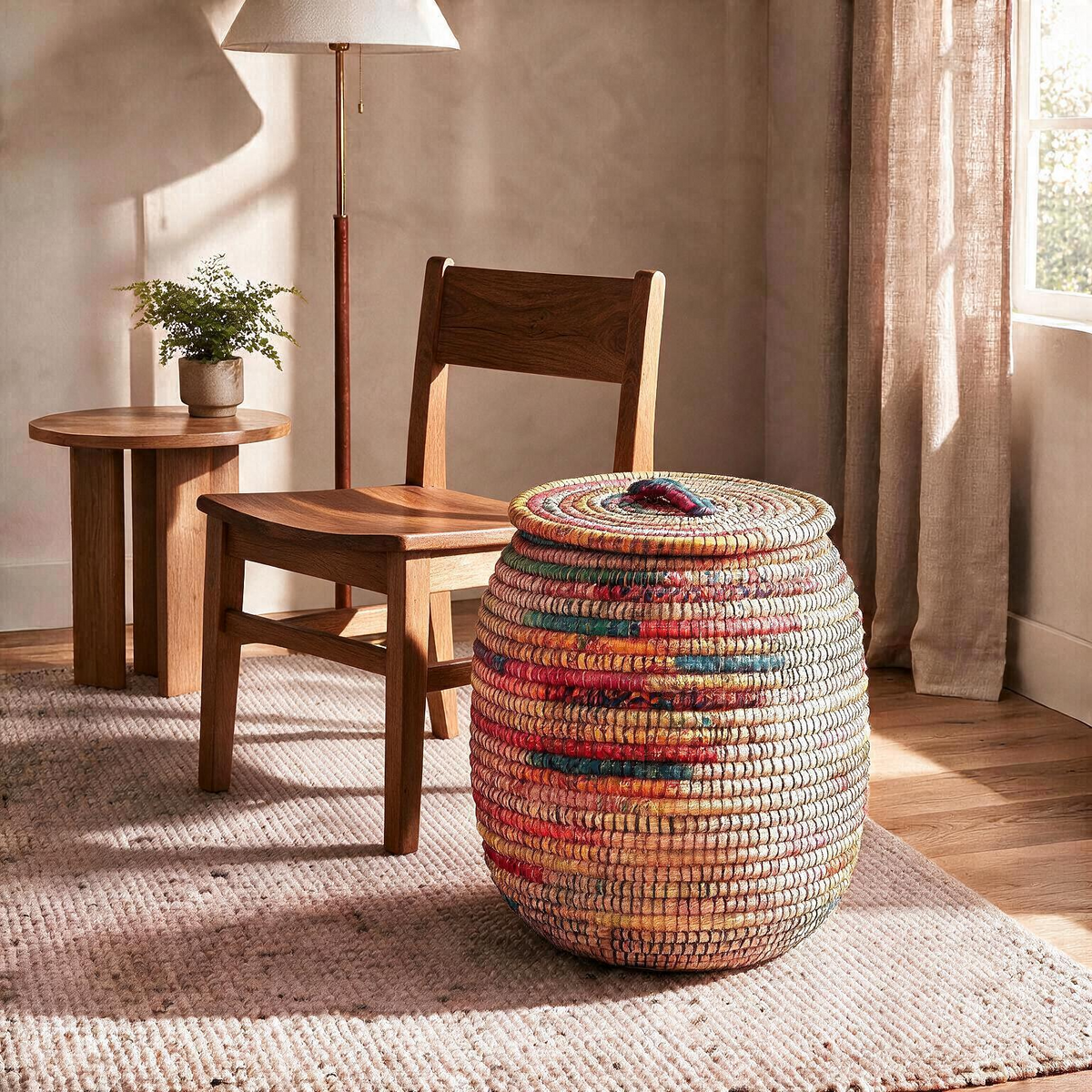 Handwoven Multicolor Kans Grass Basket Jute Style