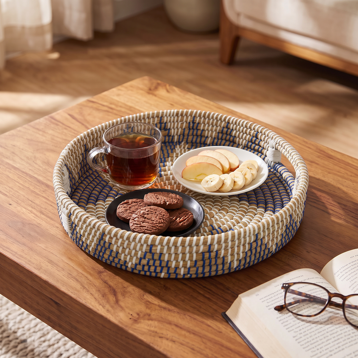 Jute Style Handwoven Kansgrass Serving Tray Set of 3