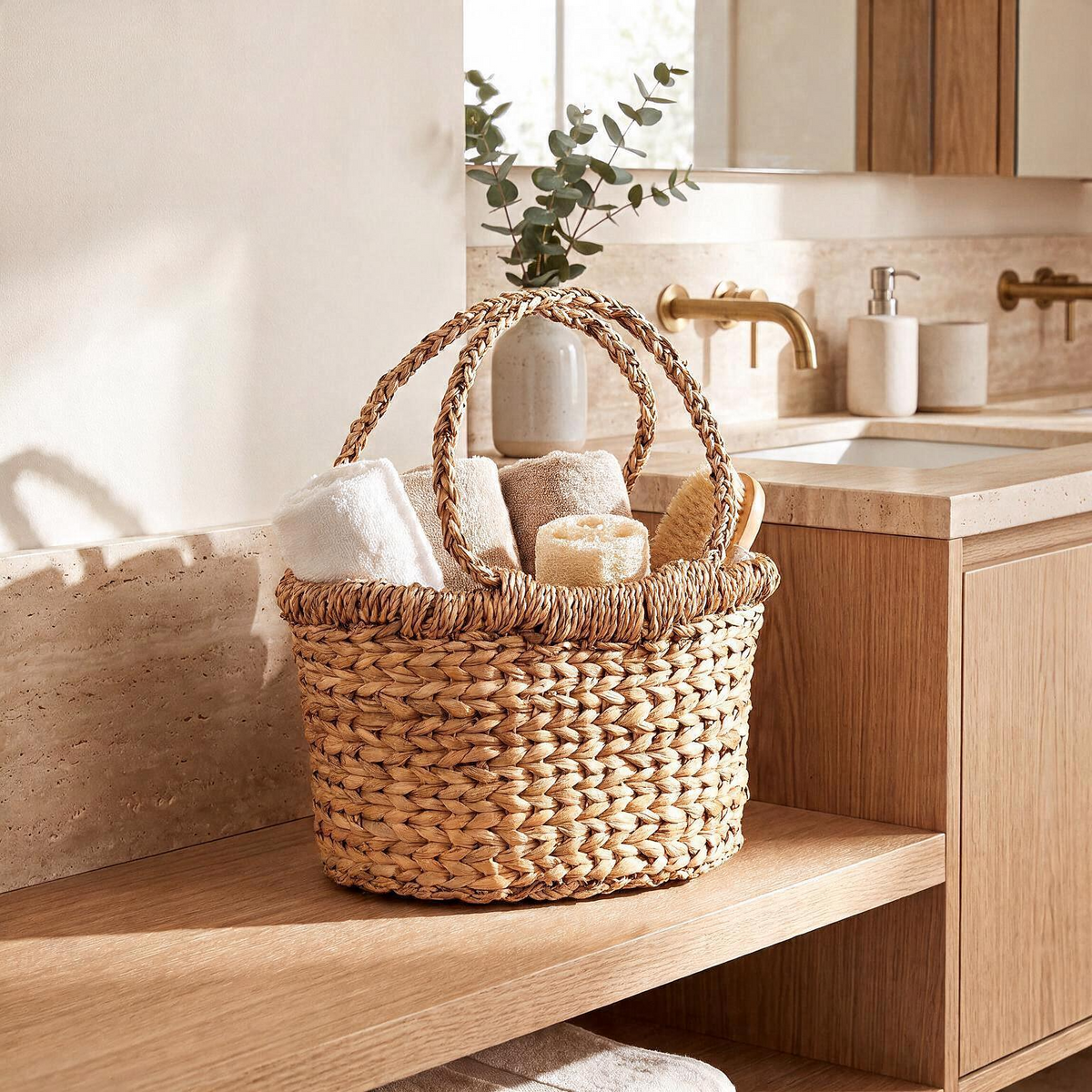 Oval Seagrass Basket with Handles – Handwoven Storage Basket
