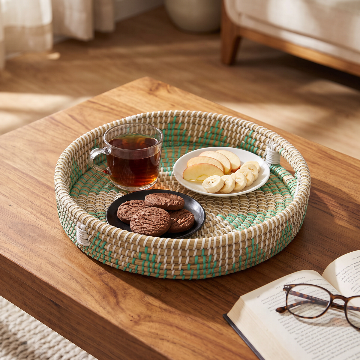 Rustic Multicolor Kansgrass Tray Set of 3 – Jute Style Serving Trays