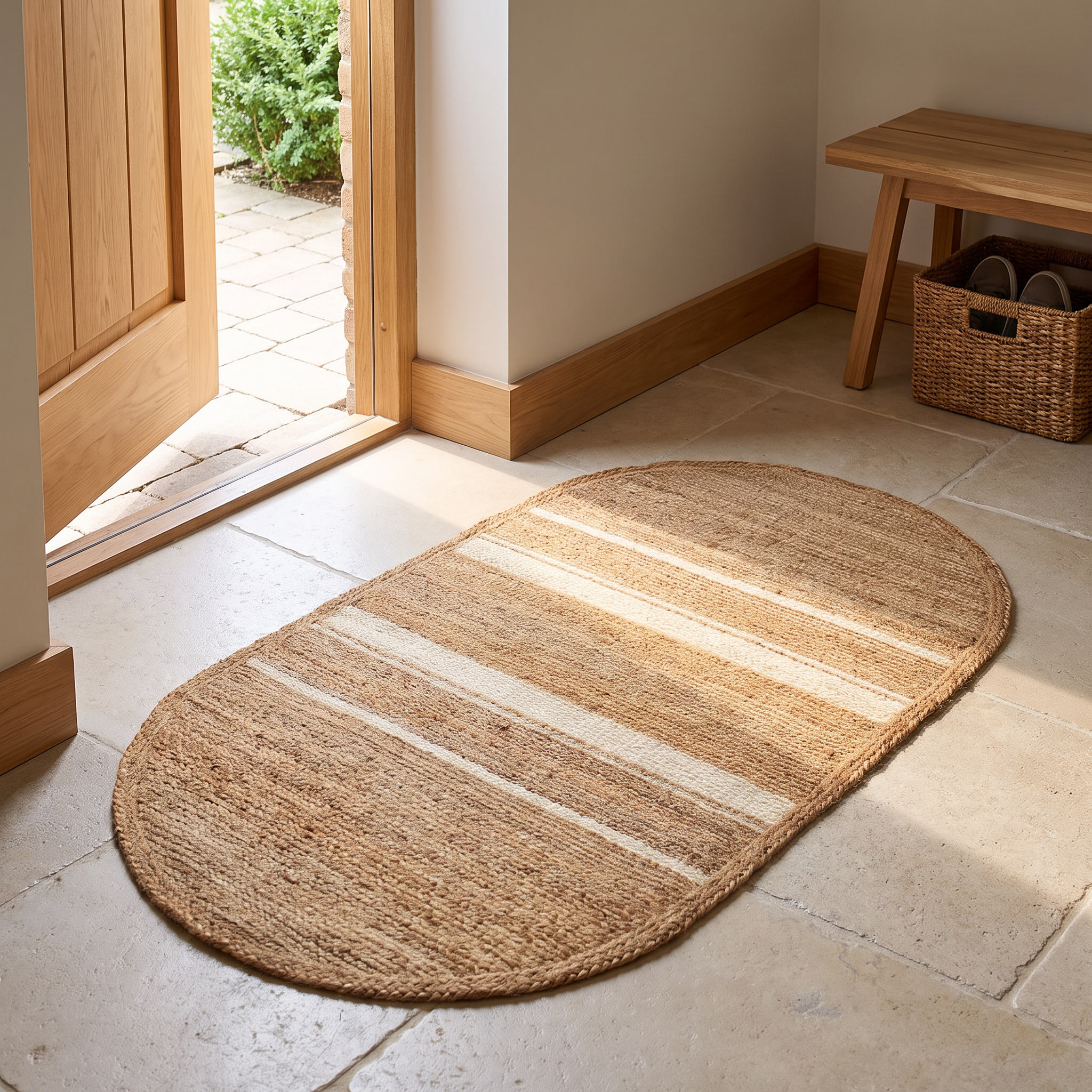 Two Tone Oval Handwoven Jute Floor Mat