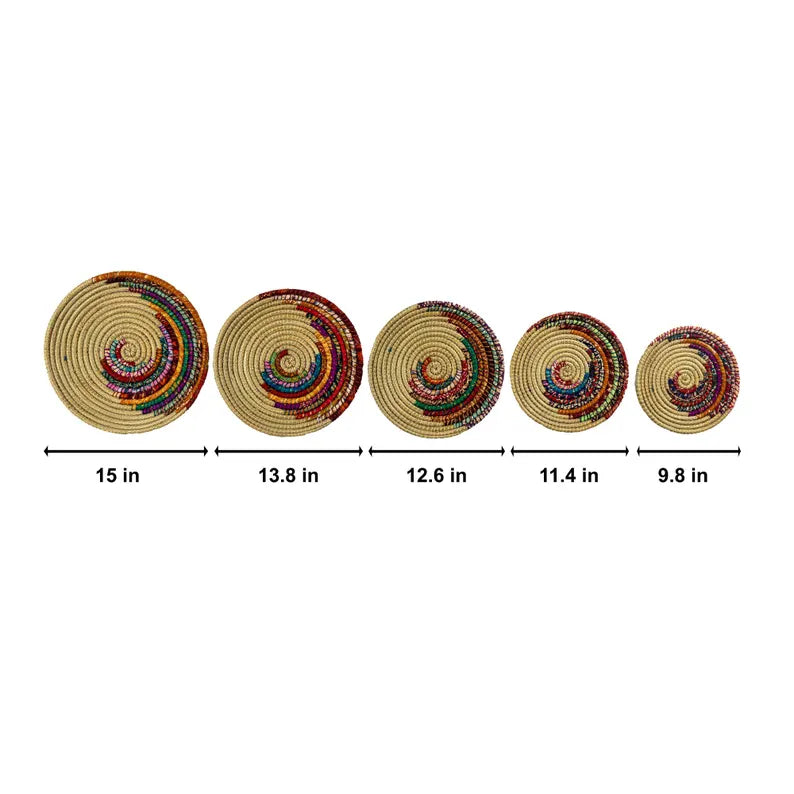 Set of 5 Boho Multicolor Jute Style Kansgrass Wall Mats
