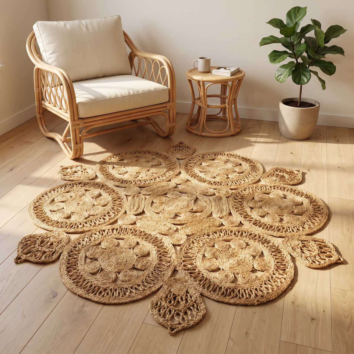 Handwoven Hexagonal Braided Jute Mat