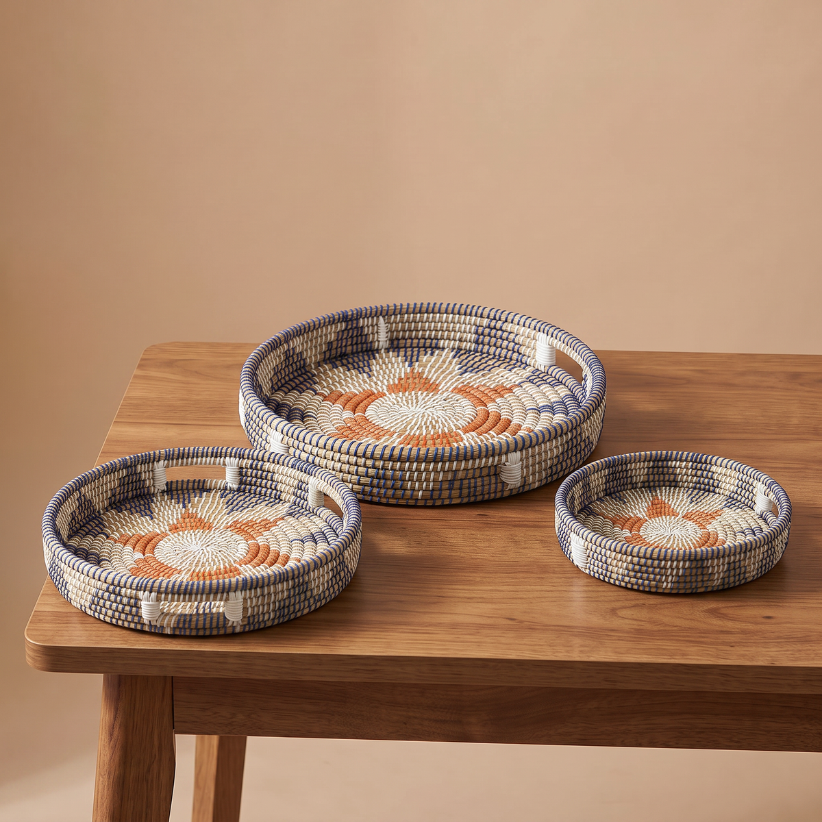 Handwoven Jute Style Rustic Kansgrass Tray Set with Handles