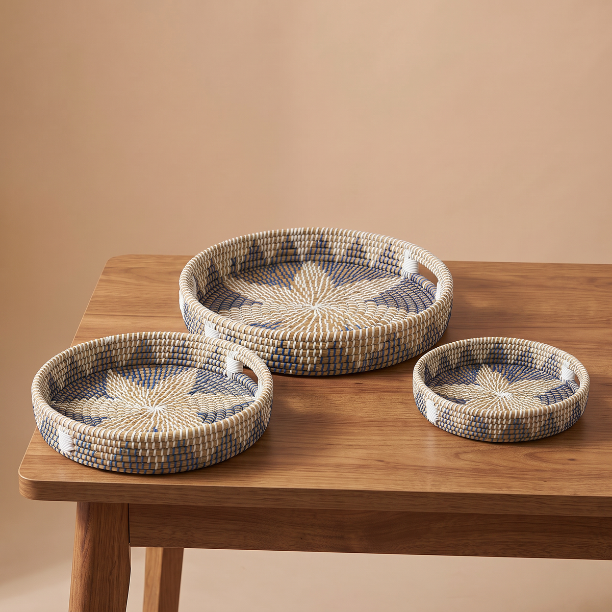 Jute Style Handwoven Kansgrass Serving Tray Set of 3