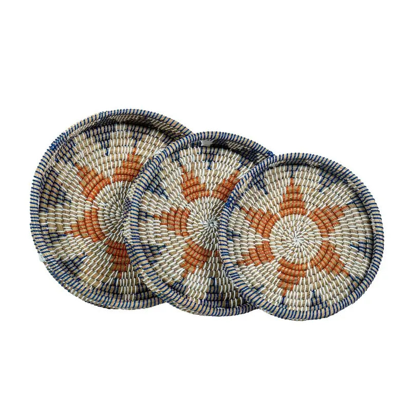 Jute Style Rustic Kansgrass Tray Set with Handles