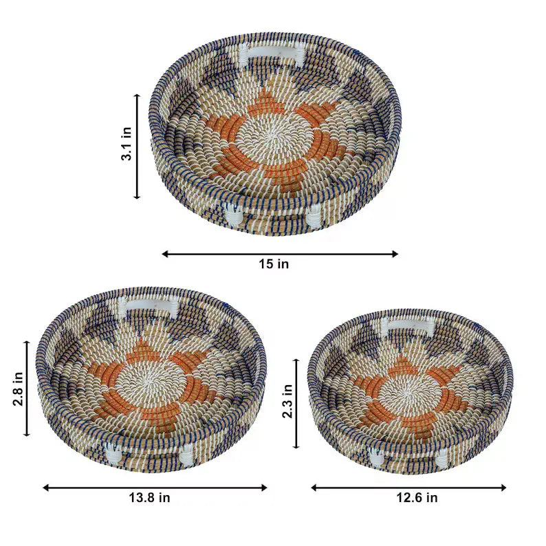 Jute Style Rustic Kansgrass Tray Set with Handles