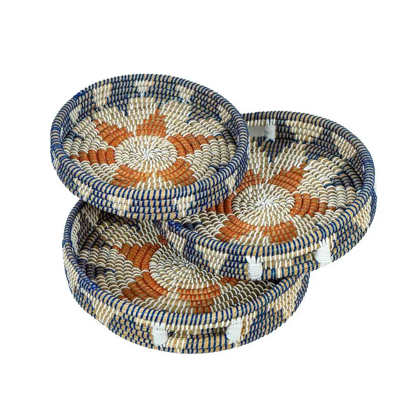 Jute Style Rustic Kansgrass Tray Set with Handles