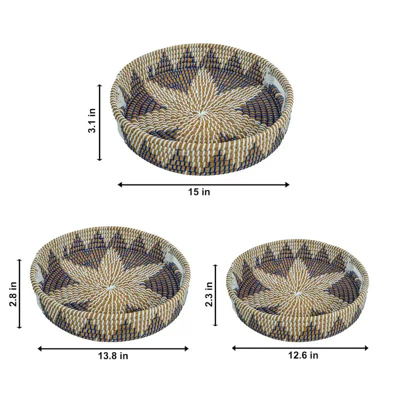 Jute Style Handwoven Kansgrass Tray Set of 3