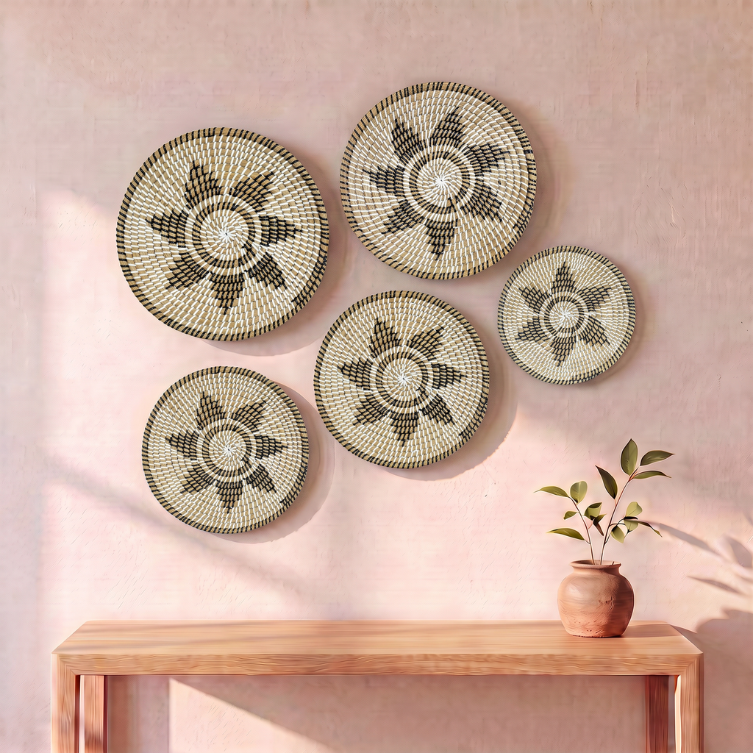 Rustic Multicolor Jute style Kansgrass Wall Mat Set of 5