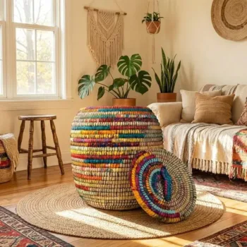 Handwoven multicolor kans grass basket