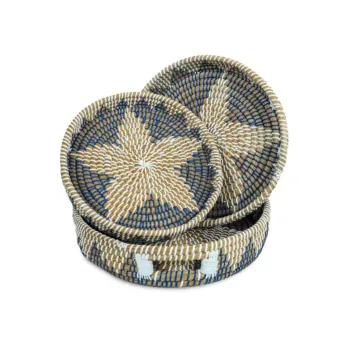 Jute Style Handwoven Kansgrass Serving Tray Set of 3