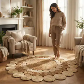 Two Tone Round Jute Rug – Braided Boho Design